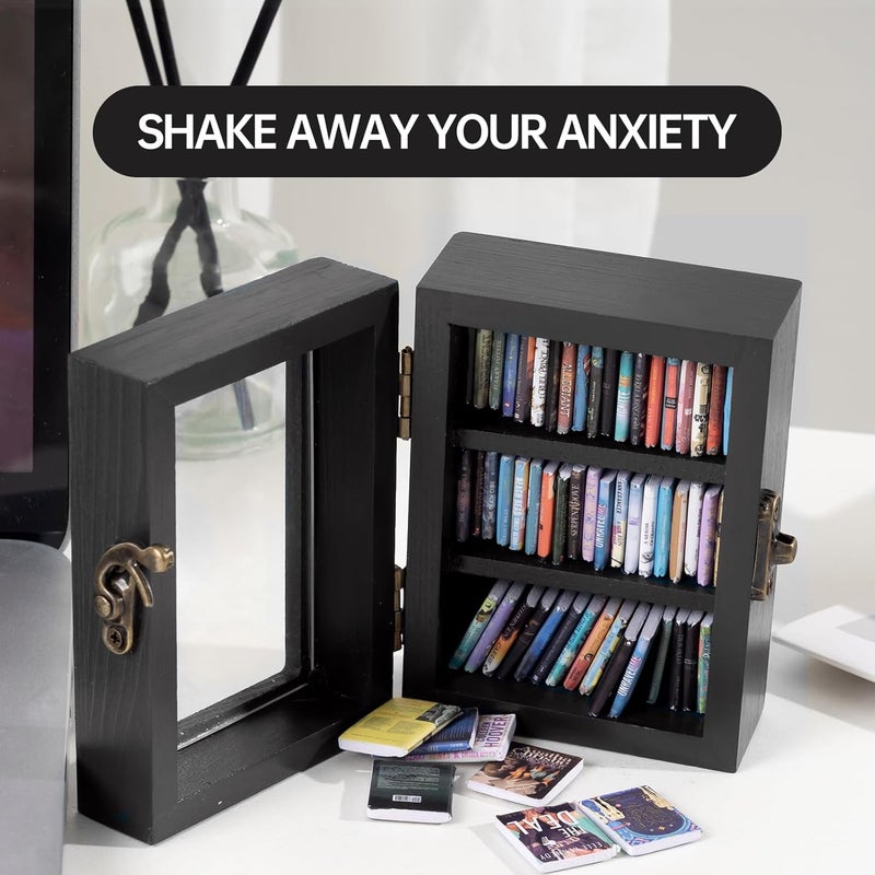 TABTAG Anxiety Bookshelf Mini Book Micro Display Stand a Miniature Library Equipped with 60 Mini - Books is an Ideal Decorative Gift for Book Enthusiasts (Black) - Image 5
